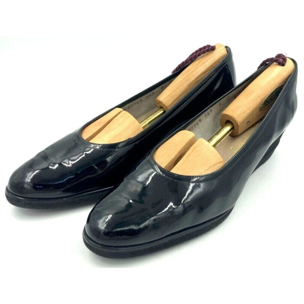 Womens Salvatore Ferragamo Black Patent Leather Wedge Pump Shoes 9 8 0837763
